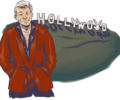 hugh hefner in front of the hollywood sign