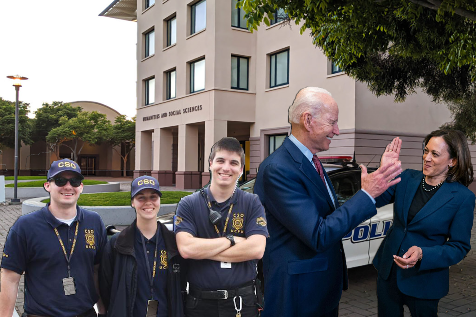three CSOs standing next to Kamala Harris and Joe Biden